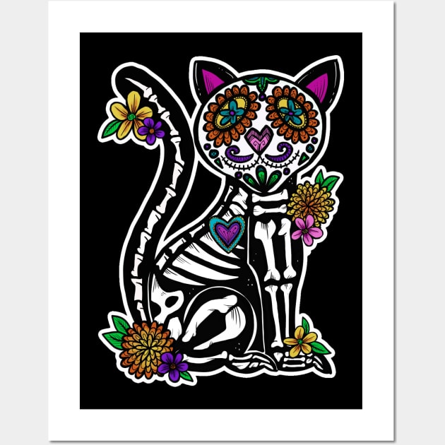 Dia de Los Muertos Gato Day of the Dead Sugar Skull Cat Wall Art by Artful Starfish